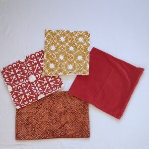 Set Of 4 Elegant Burnt Red / Orange and Mustard Yellow Accent Pillow Covers
